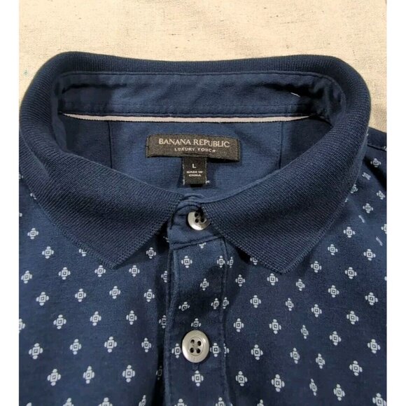 Large Mens Banana Republic Polo Shirt Polka Dot Navy Blue - Picture 5 of 7